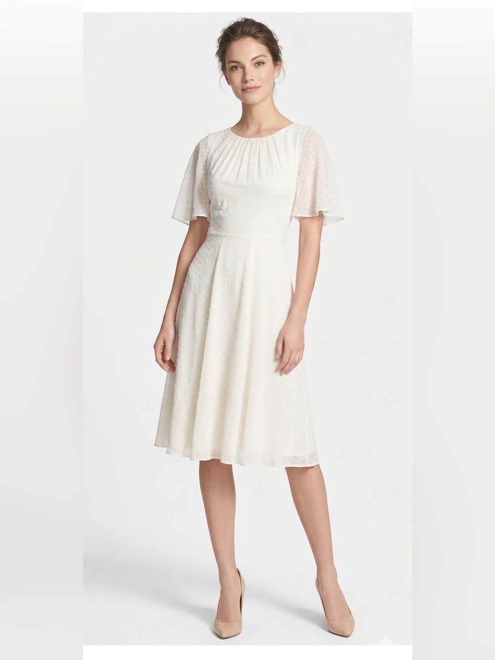 Kate Spade NWT White Midi Dress Flutter Sleeve